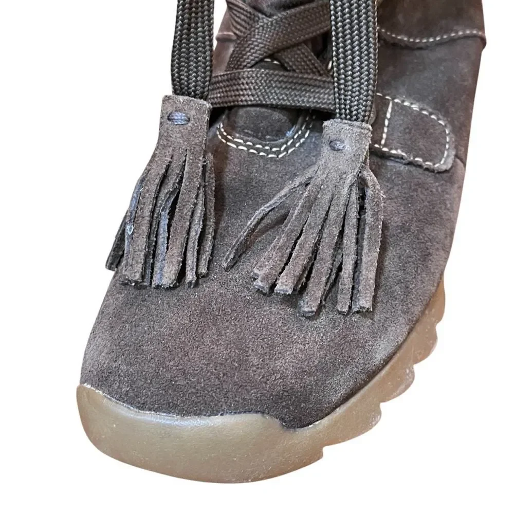 ZeroXposur Brown Suede Winter Boots Fur-Trimmed Tassel Tie Tall Warm